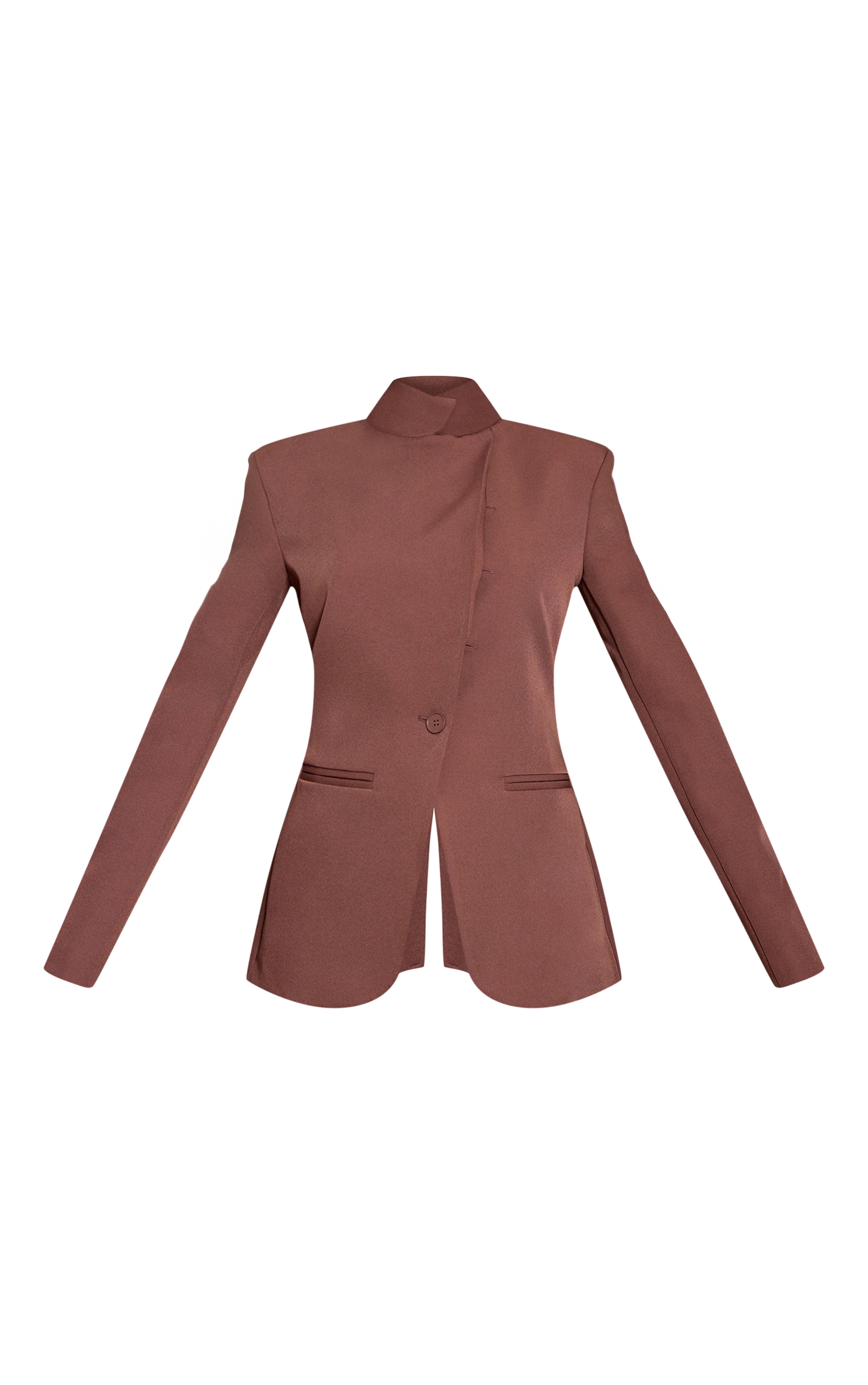 Chocolate Tailored Woven High Neck Blazer image 5