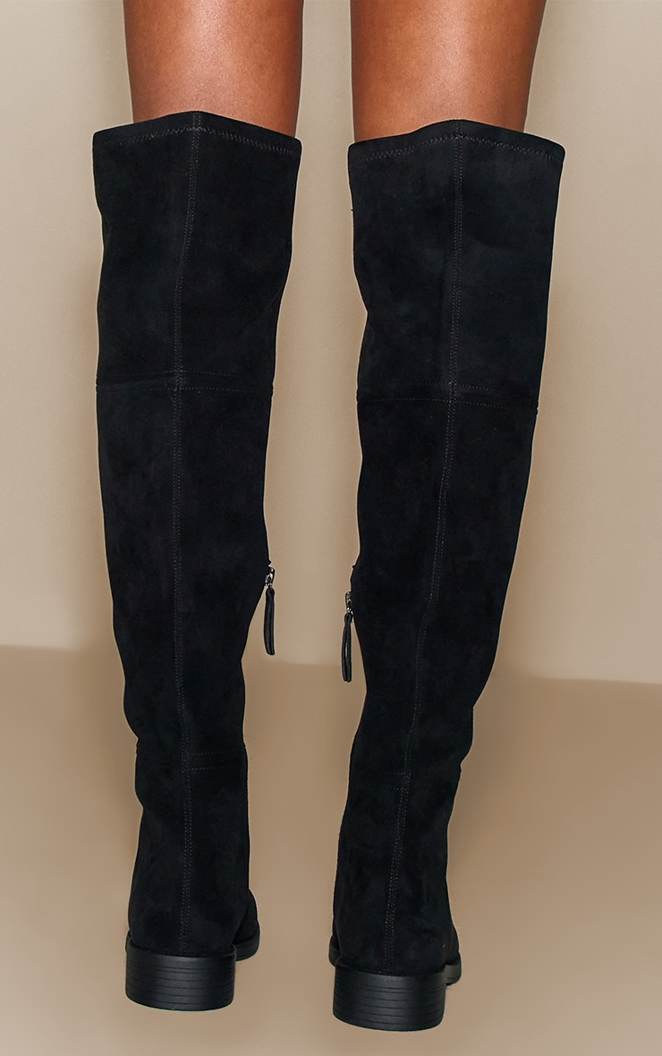 Black Faux Suede Round Toe Riding Knee High Boot image 4