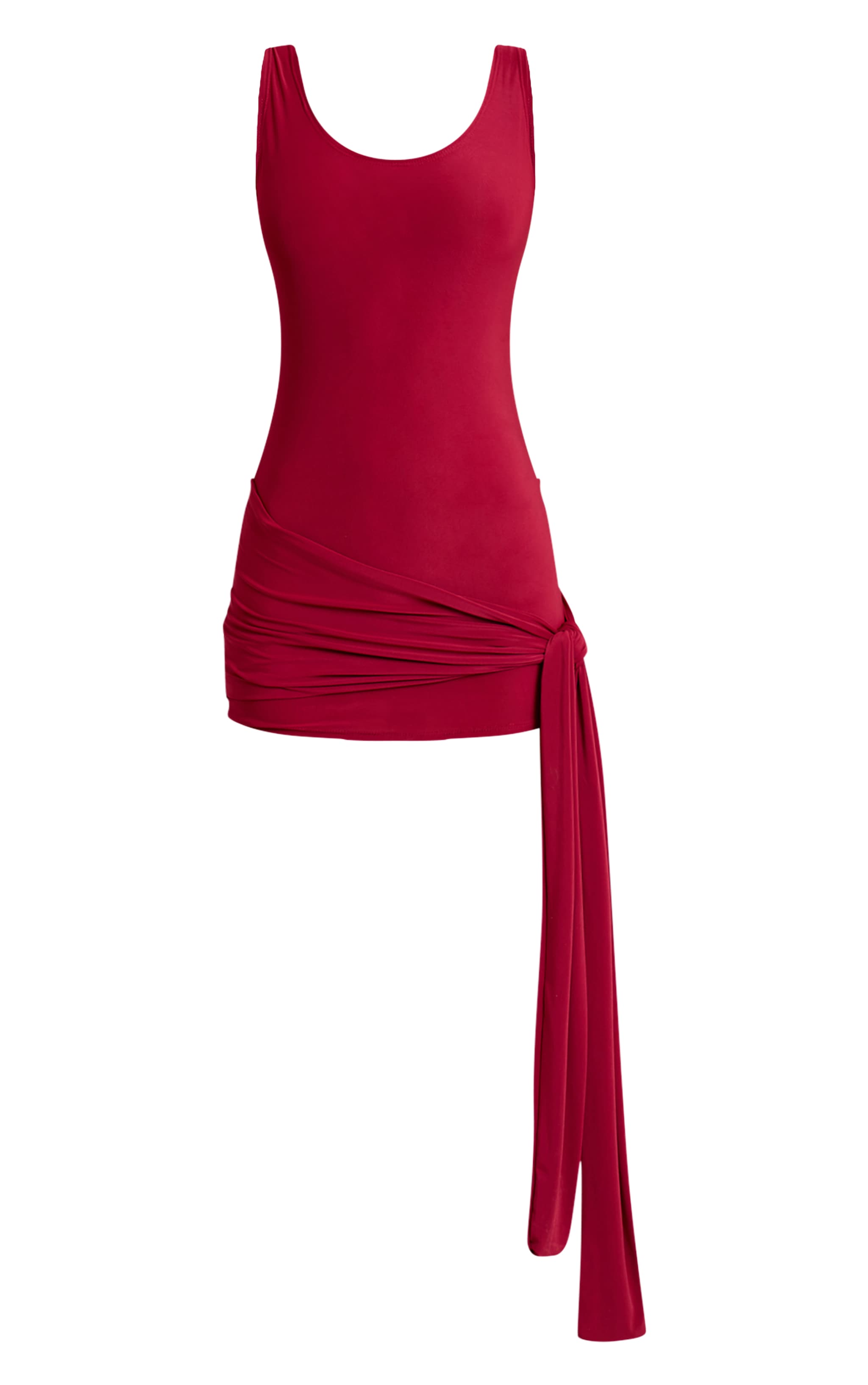 Wine Slinky Scoop Neck Wrap Mini Dress image 5