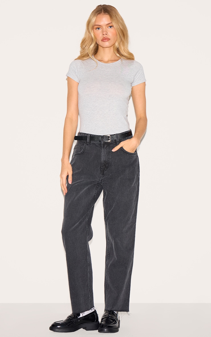 Grey Marl Basic Cotton Blend Fitted Short Sleeve Bodysuit image 3