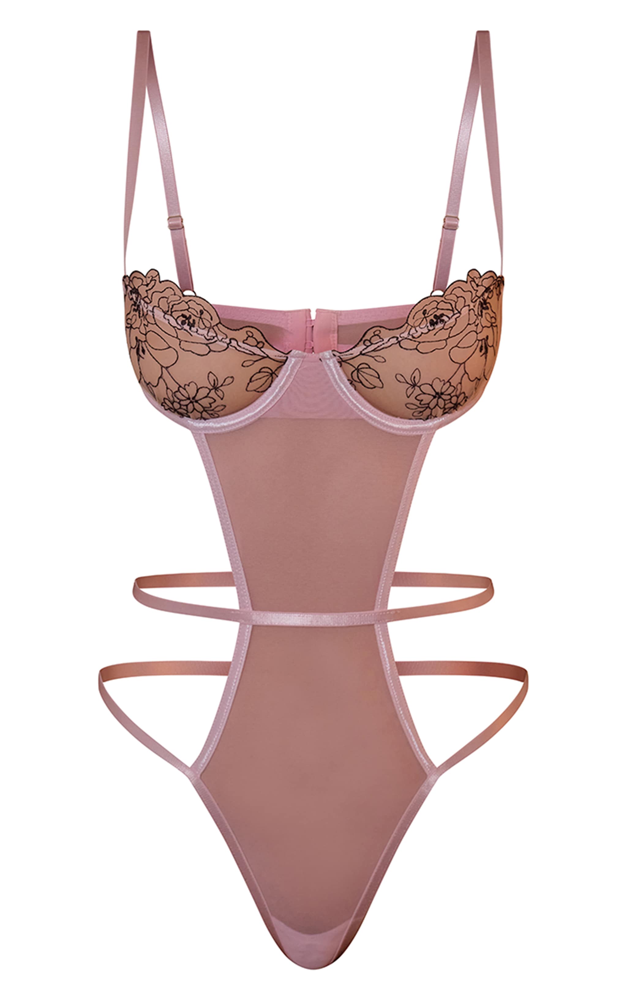 Baby Pink Floral Lace Detail Bodysuit image 4