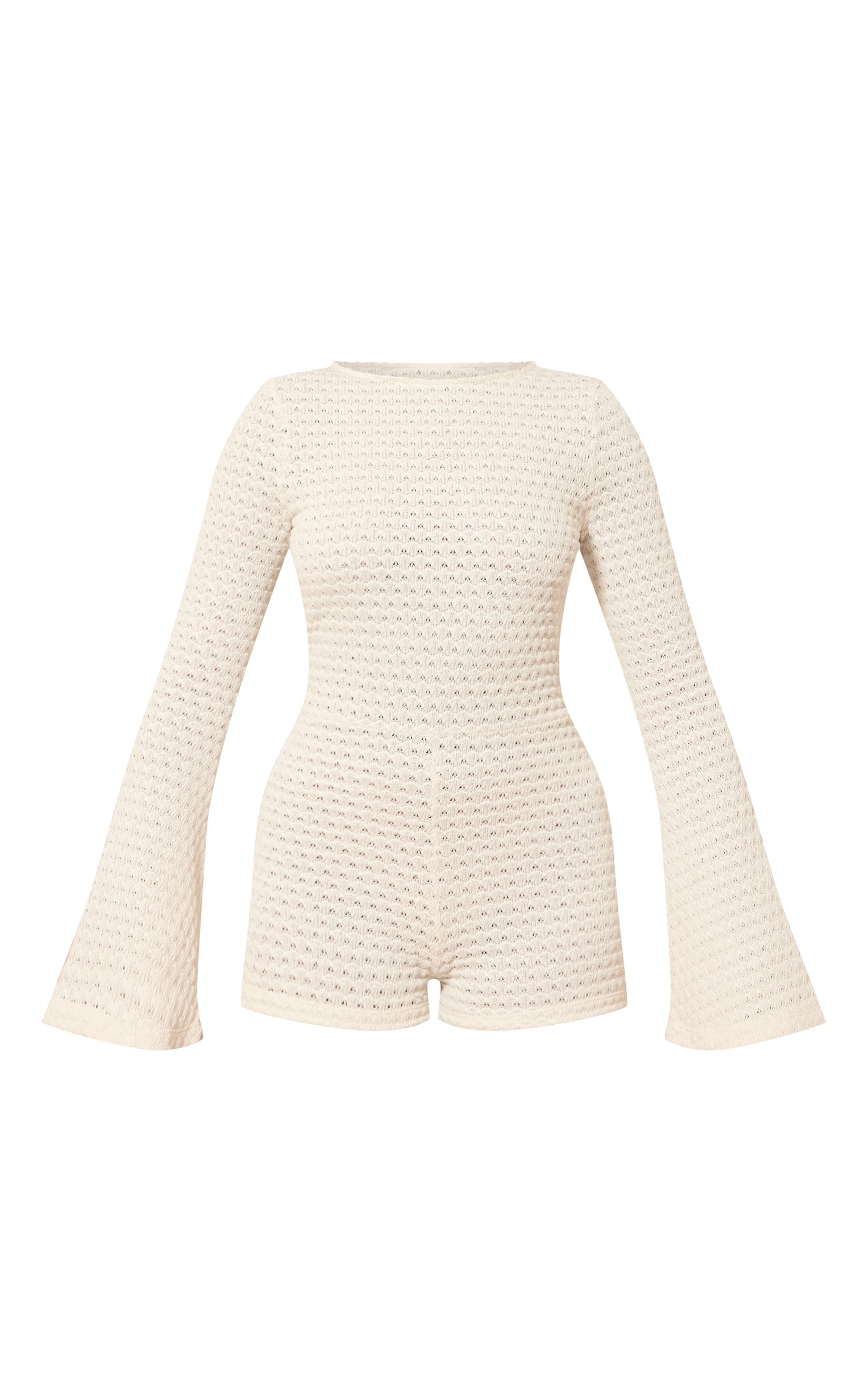 Combishort moulant en jersey texturé crème à manches longues et découpe dans le dos image 5