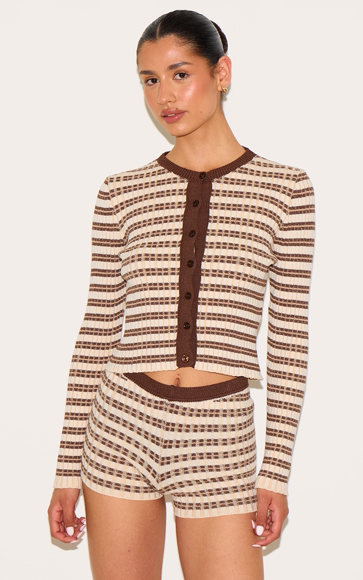 Tall Chocolate Stripe Knitted Cardigan image 1