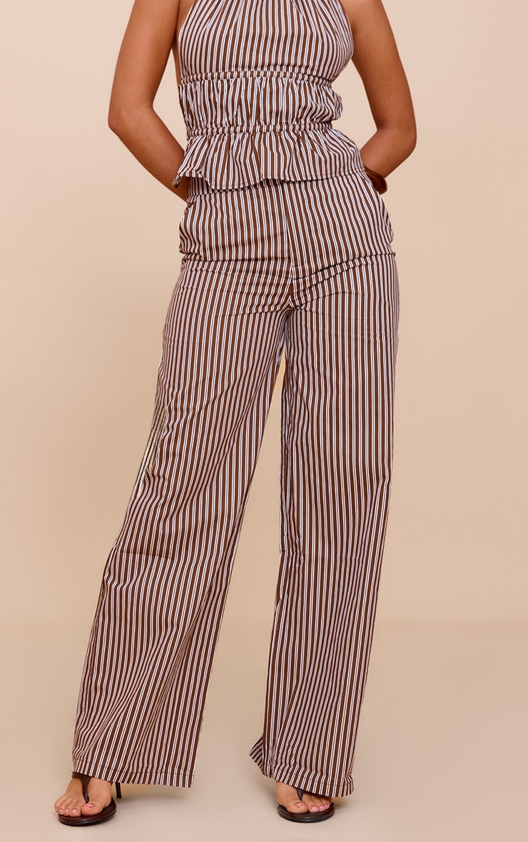 Brown Stripe Woven Mid Rise Wide Leg Pant image 2