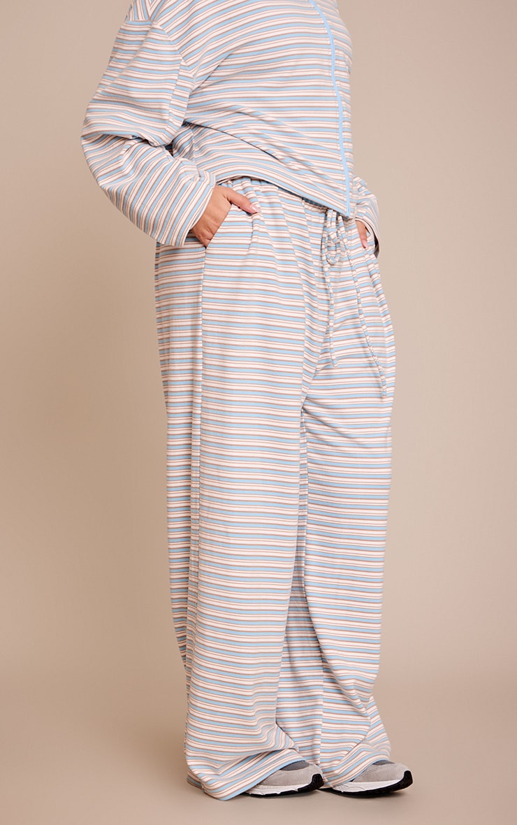 Plus Light Blue Striped Soft Fleece Straight Leg Sweatpants image 2