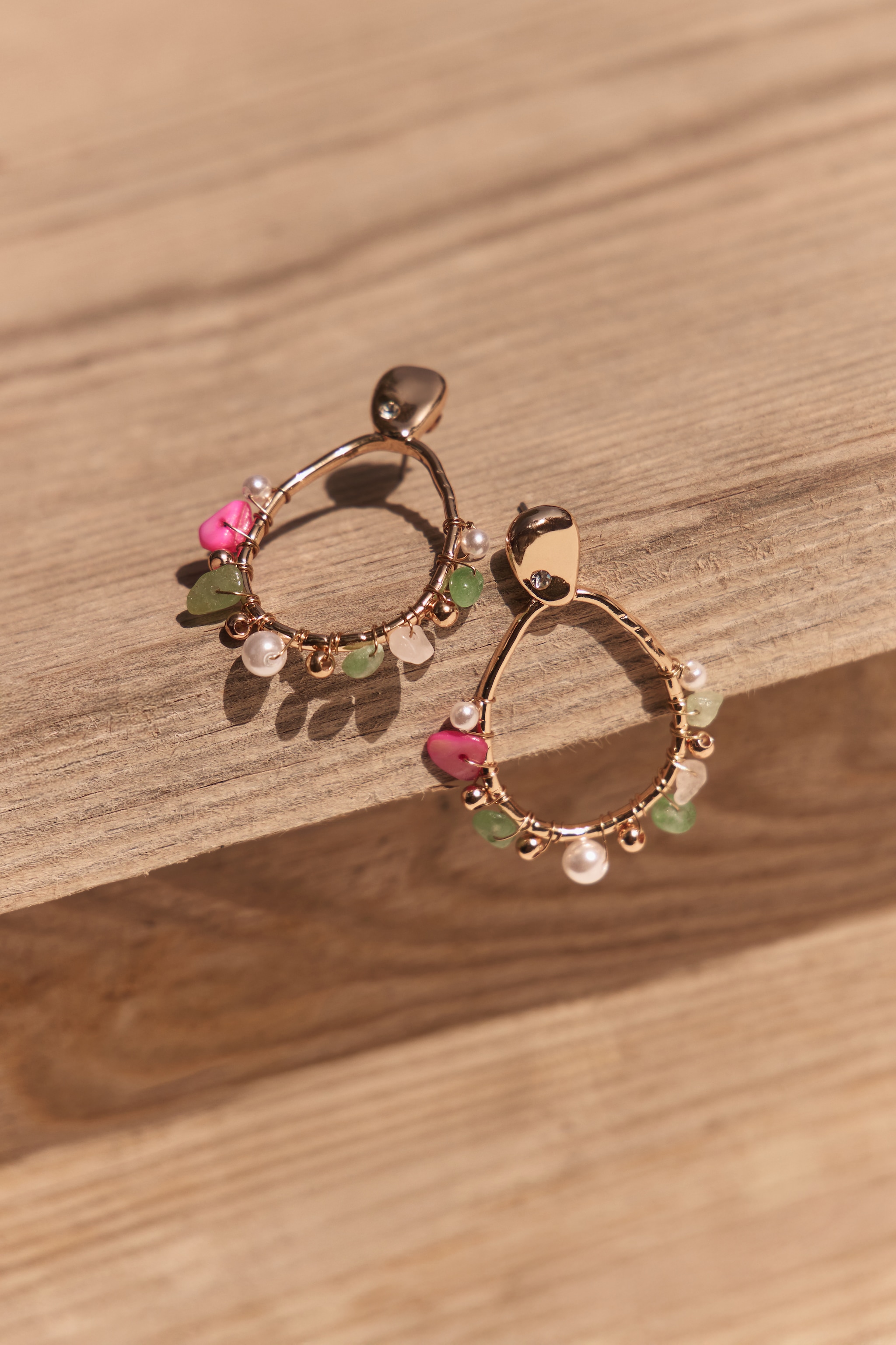 Gold Beaded Oval Stud Earrings