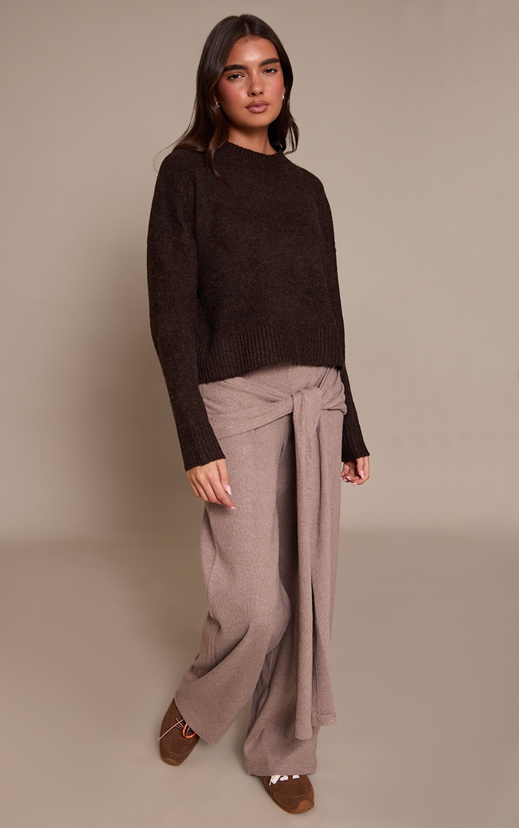 Mushroom Brushed Wrap Detail Straight Leg Pants image 2