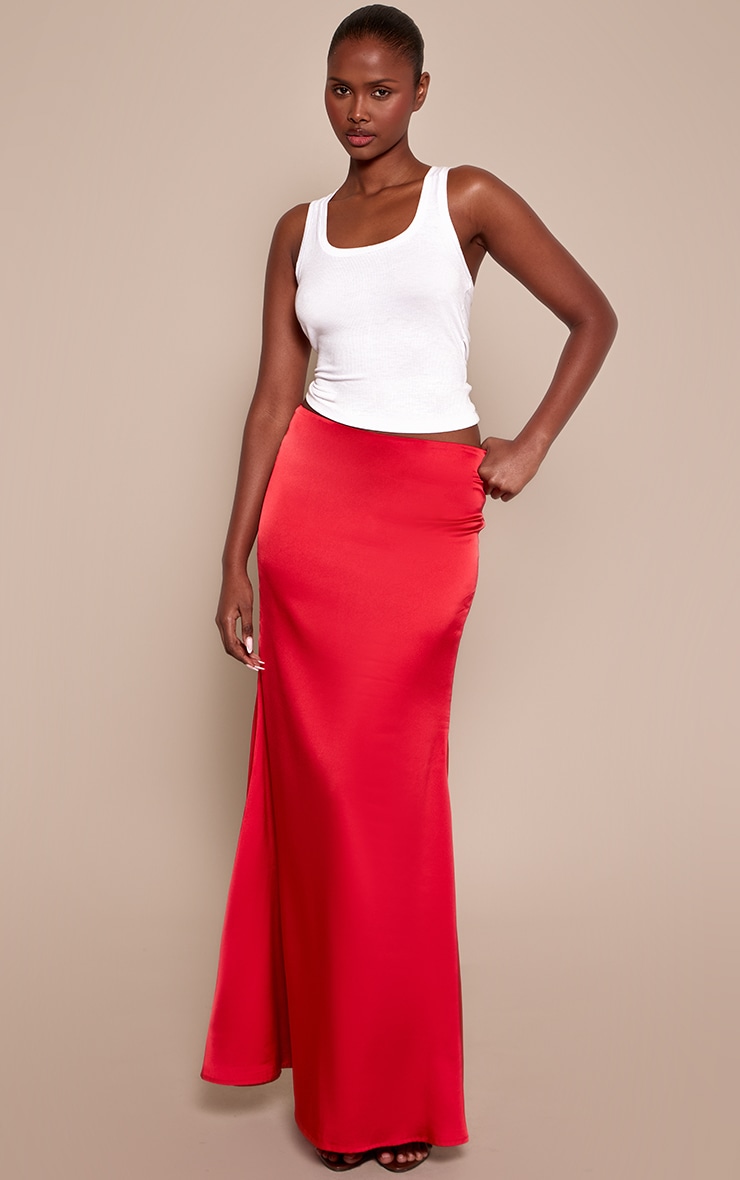Red Satin Floaty Maxi Skirt
