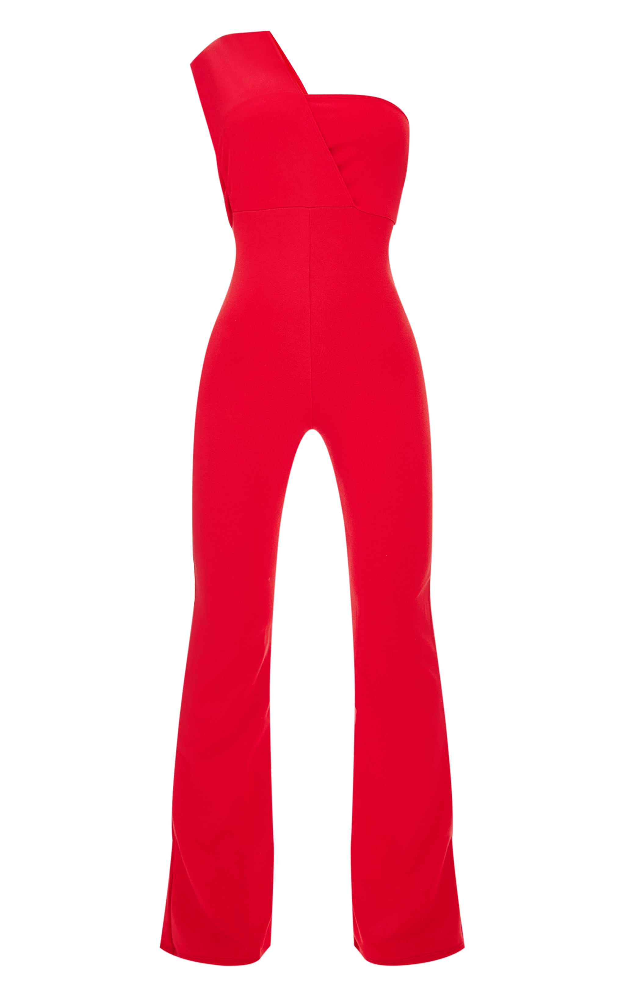 Red One Shoulder Drape Detailed Jumpsuit image 5