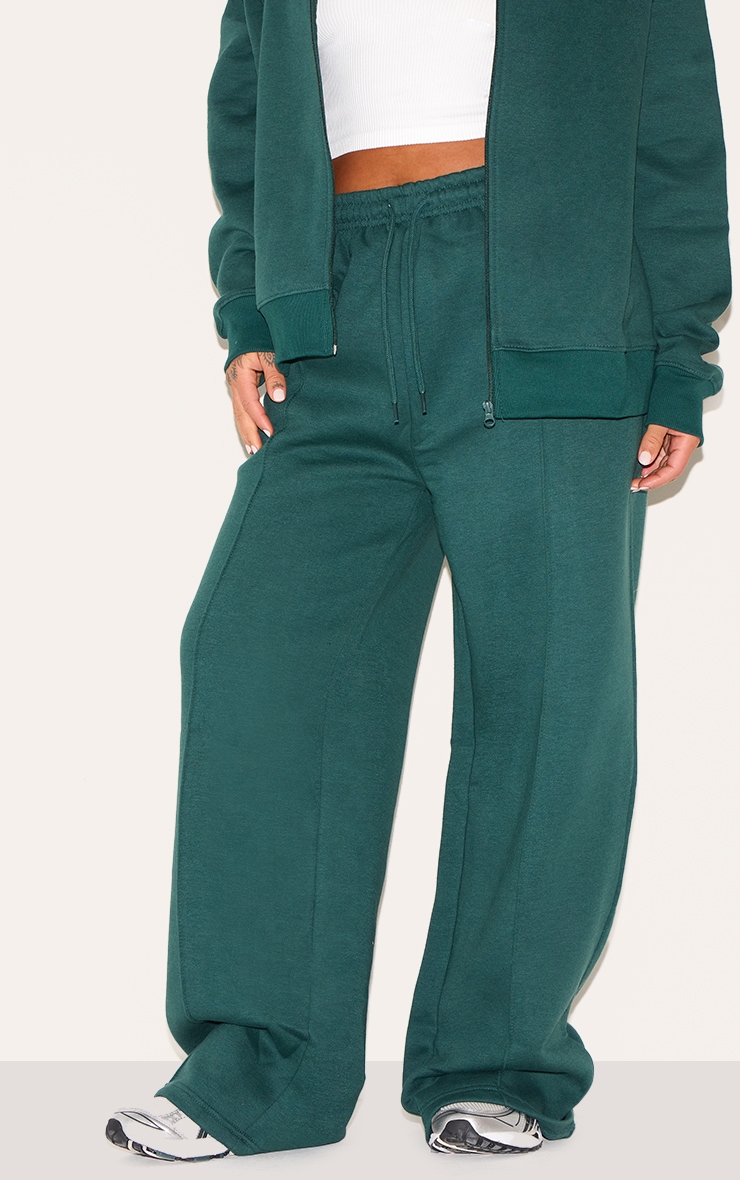 Plus Forest Green Mid Rise Seam Detail Straight Leg Sweatpants image 2
