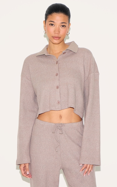 Mushroom Brushed Rib Button Up Shirt