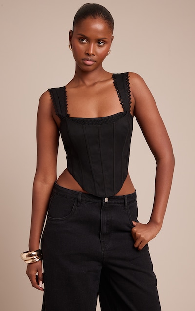 Black Woven Scallop Trim Bonded Corset