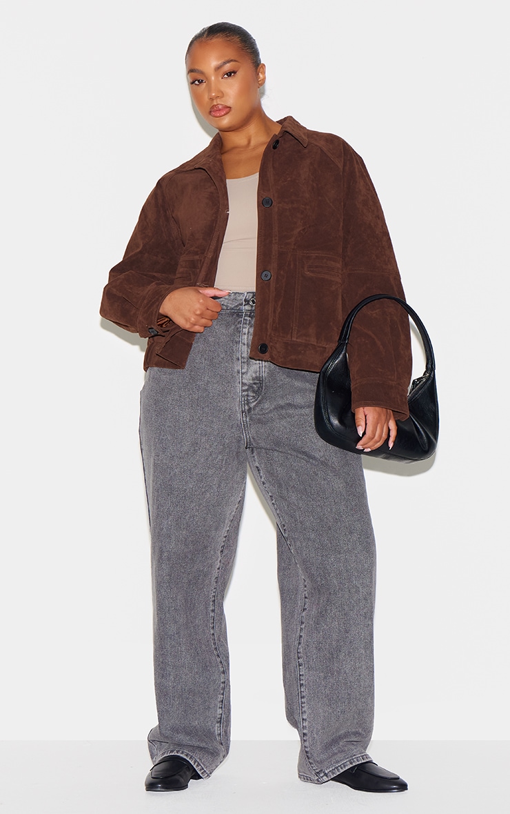 Plus Dark Brown Oversized Faux Suede Jacket image 3