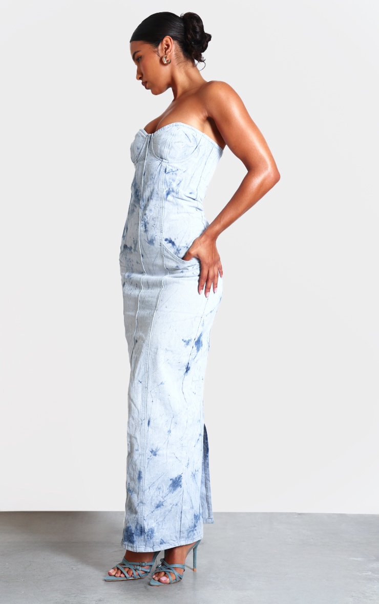 Robe longue en jean tie & dye bleu à bustier image 3