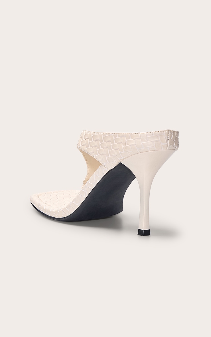 Cream Weave Square Toe Thong Mule image 4