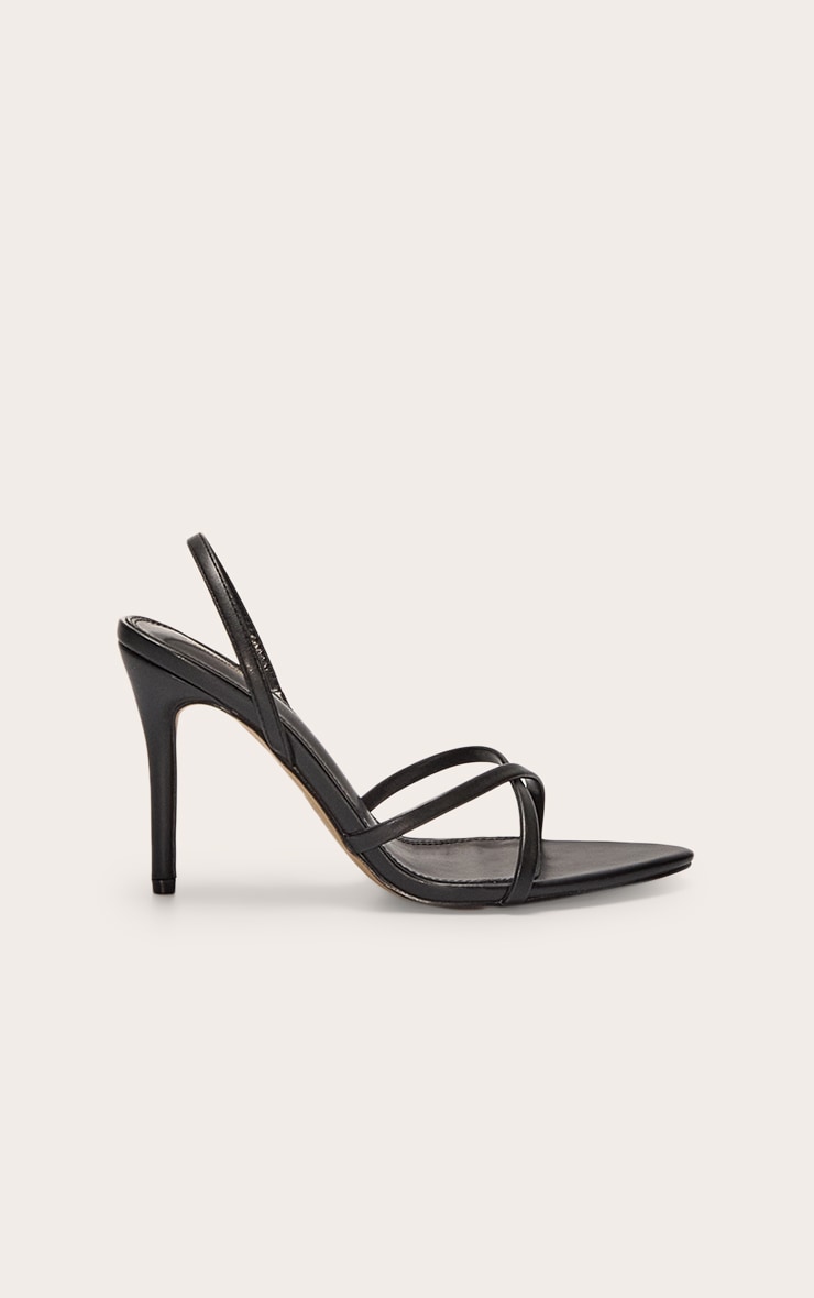 Black Pu Point Toe Sling Back High Stiletto Heel Sandals image 1