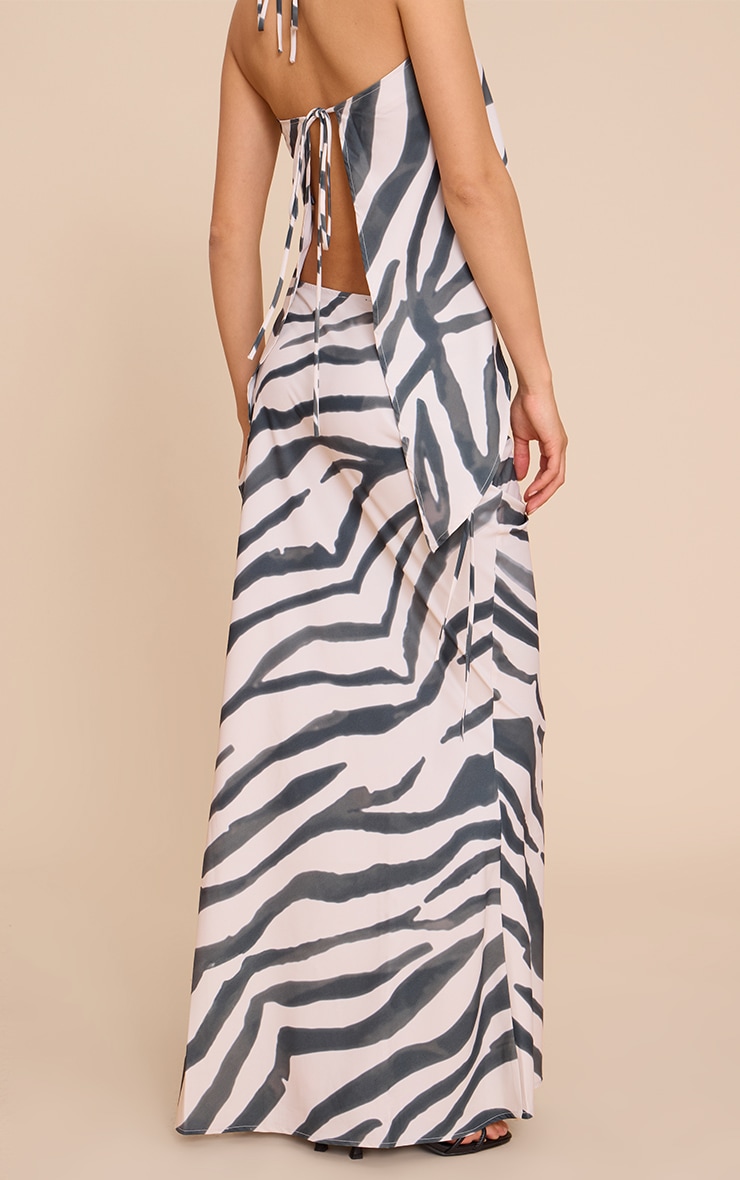 Zebra Print Floaty Woven Tie Side Low Rise Maxi Skirt image 3