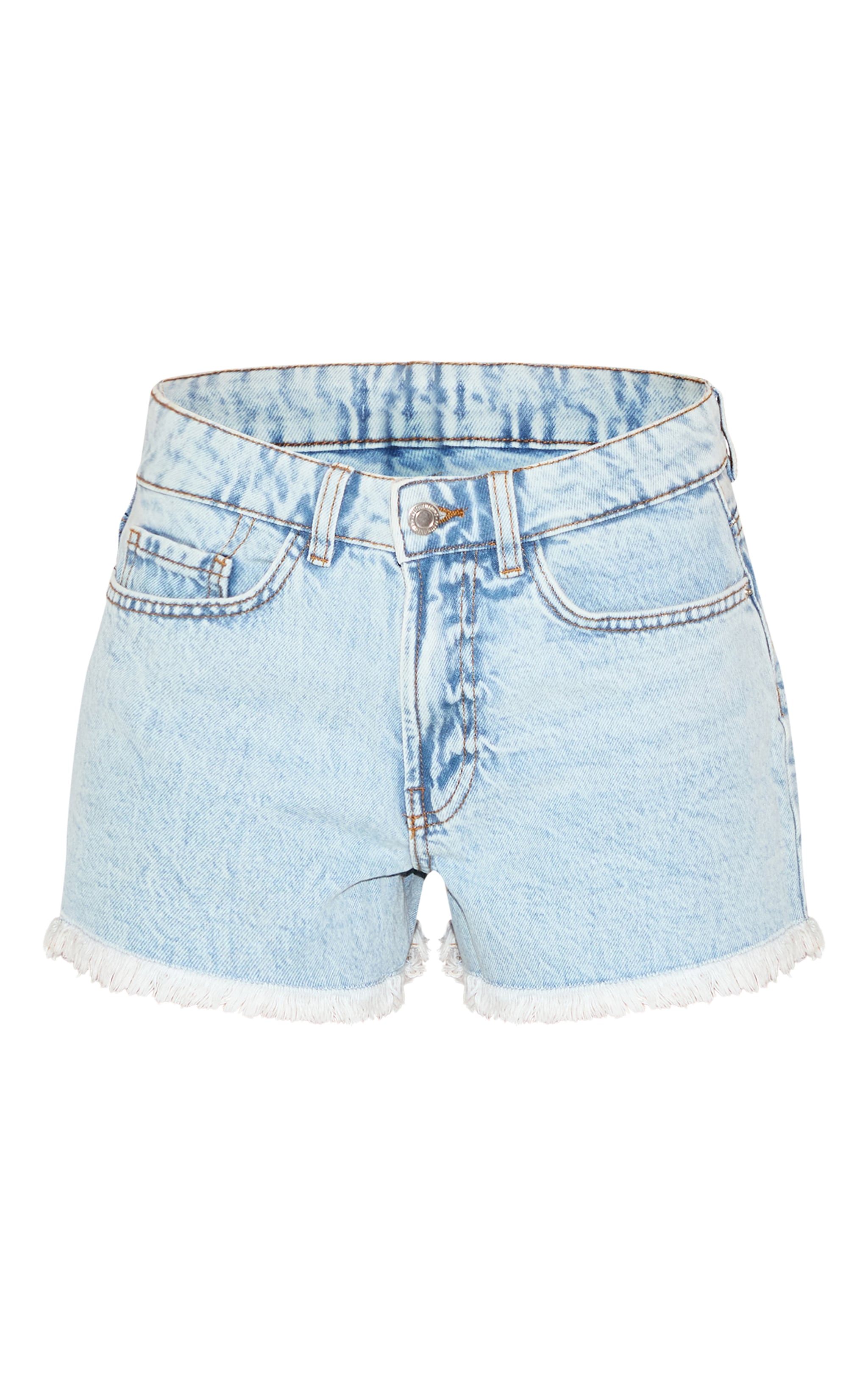 Light Blue Wash Distressed Mid Rise Basic Denim Shorts image 6