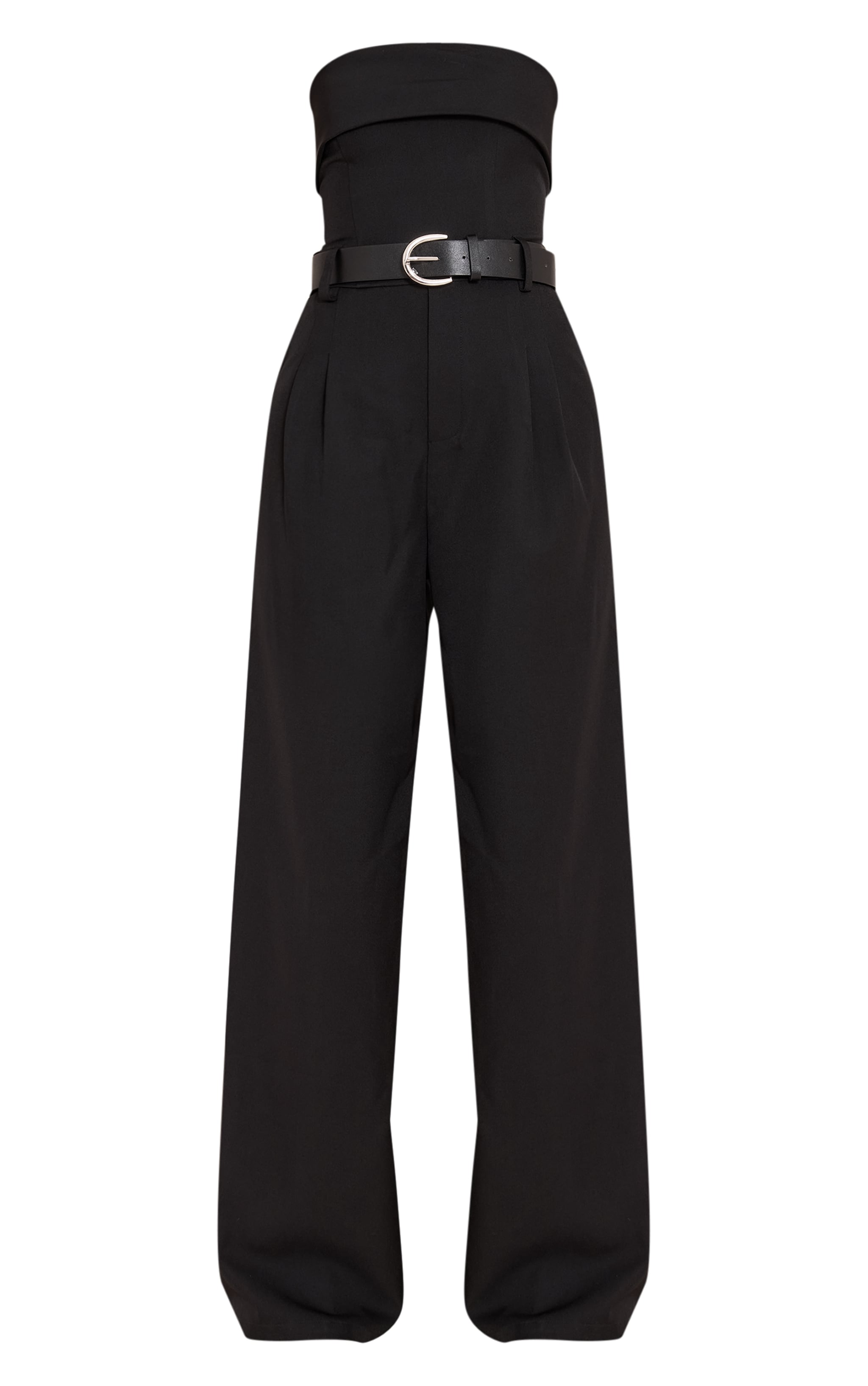 Black Woven Bandeau Belted Wide Leg Jumpsuit image 5
