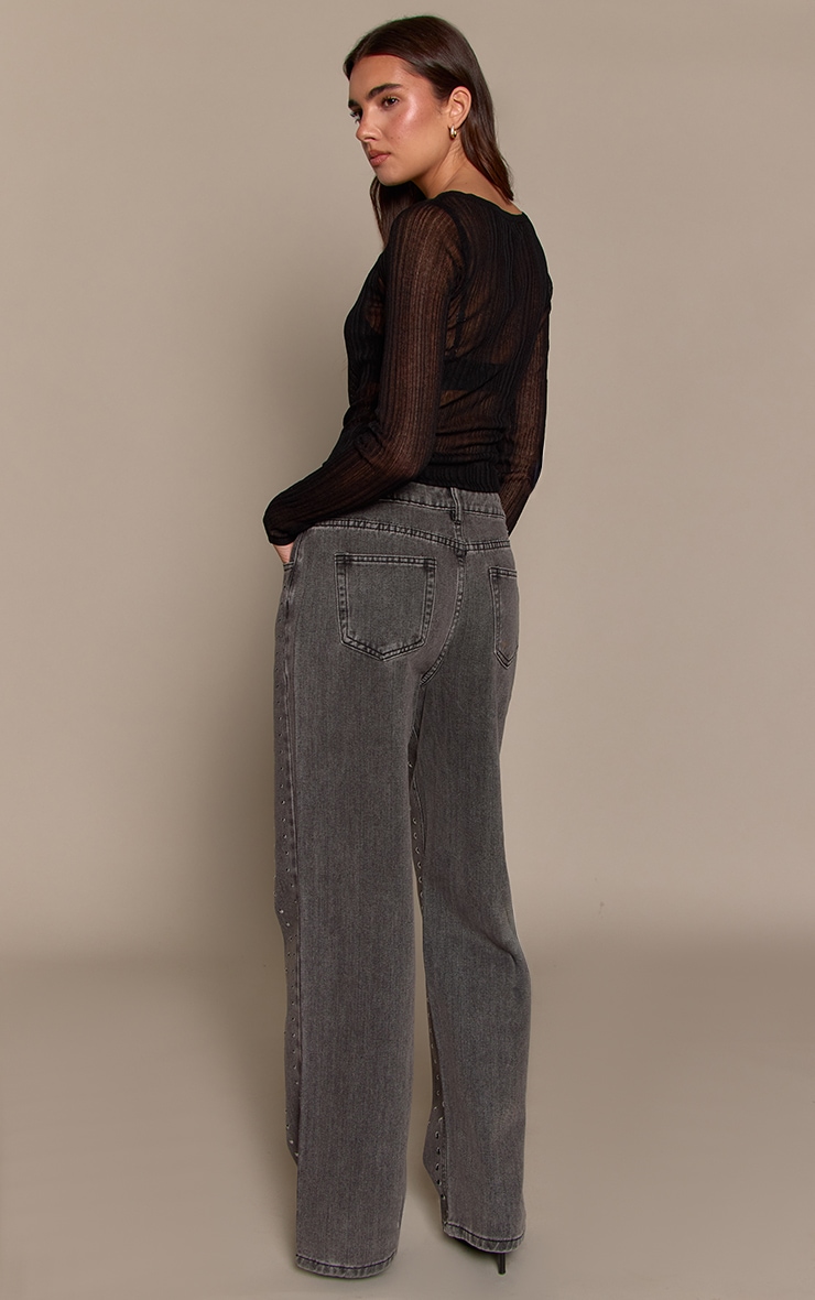 Washed Grey Studded High Waisted Denim Jeans image 3