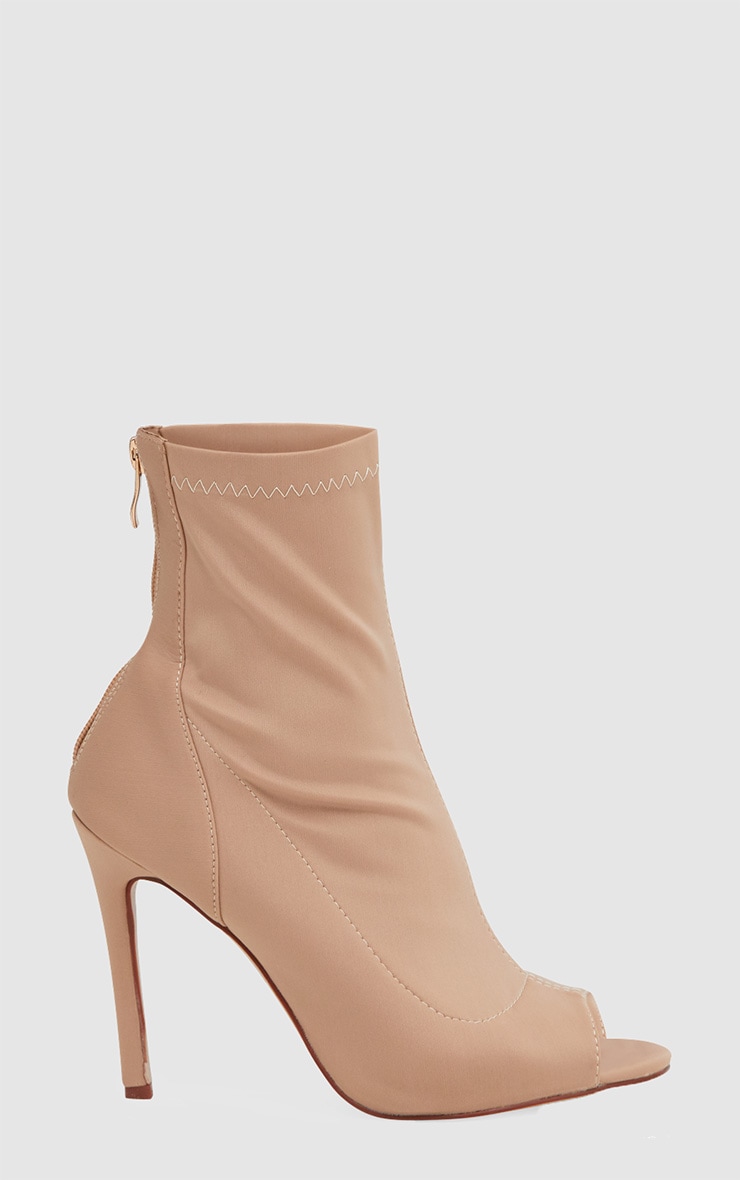 Nude Lycra Heeled Peep Toe Sock Boots PrettyLittleThing