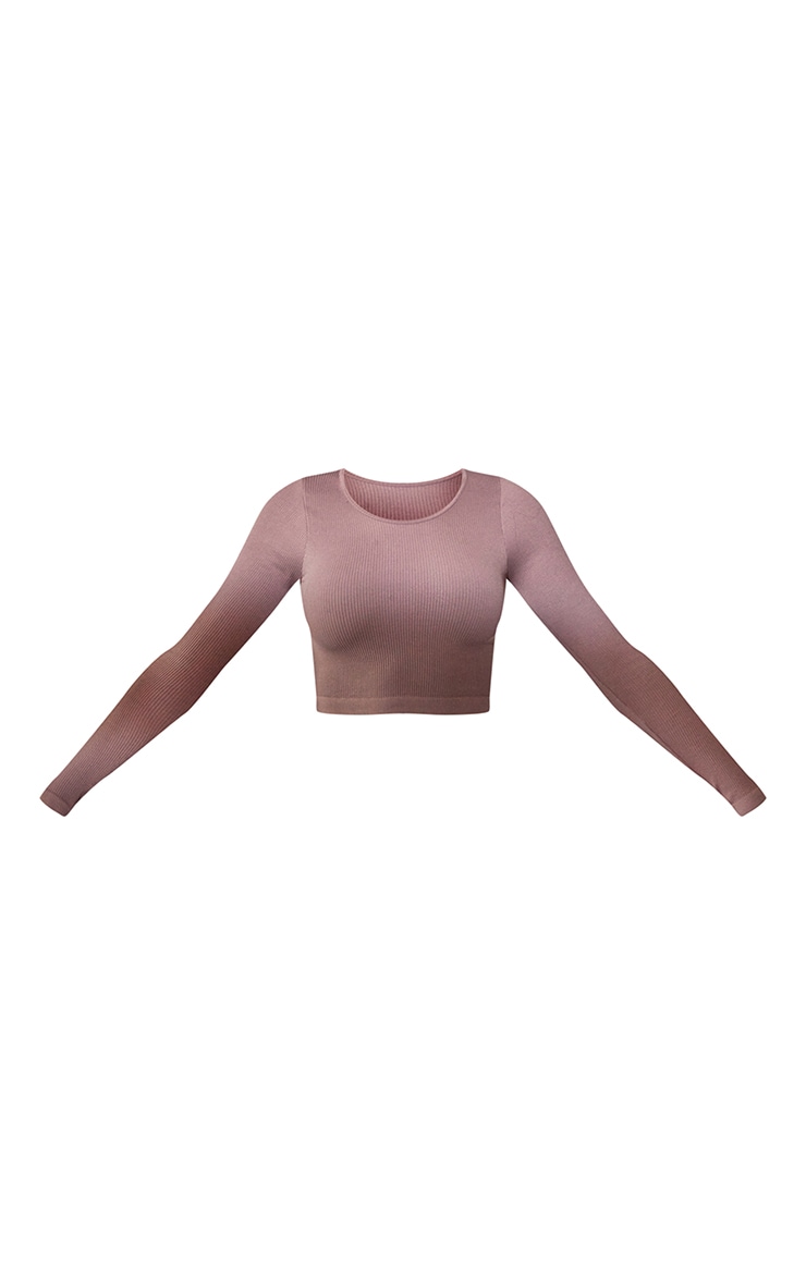 Mauve Structured Contour Rib Round Neck Long Sleeve Crop Top image 5