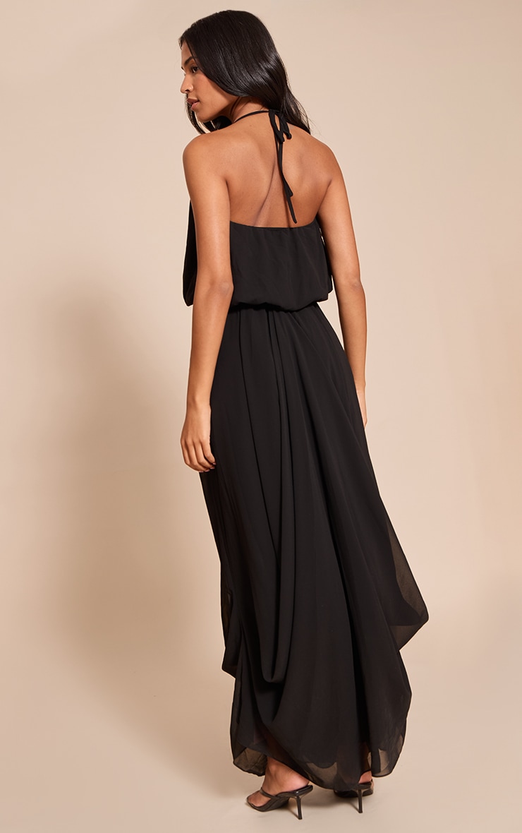 Tall Black Chiffon Drape V Neck Shift Maxi Dress image 2