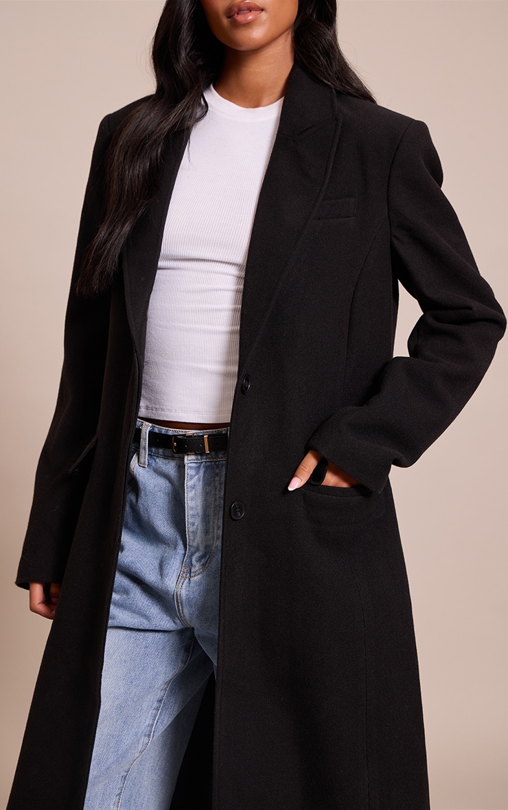 Tall Black Single Breasted Seam Wool Maxi Coat | Tall