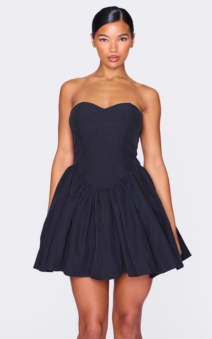 Black Bandeau Corset Detail Shift Dress image 3