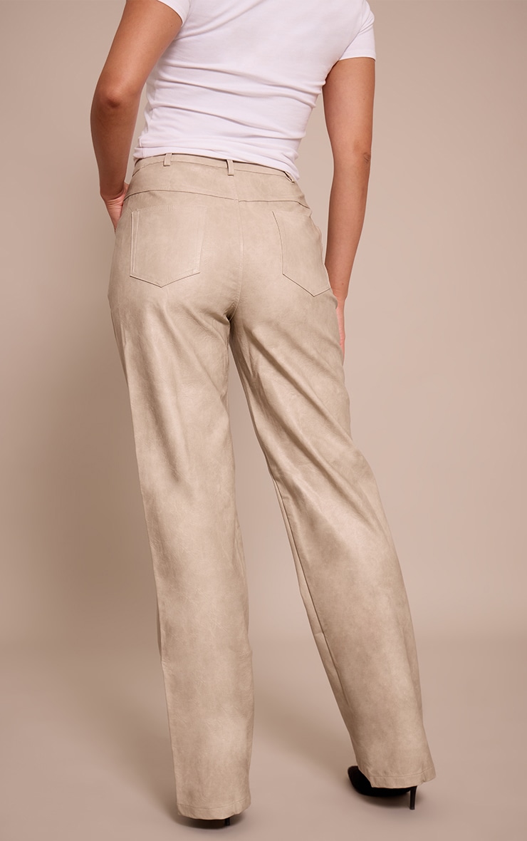 Stone Washed Faux Leather Straight Leg Pants image 3