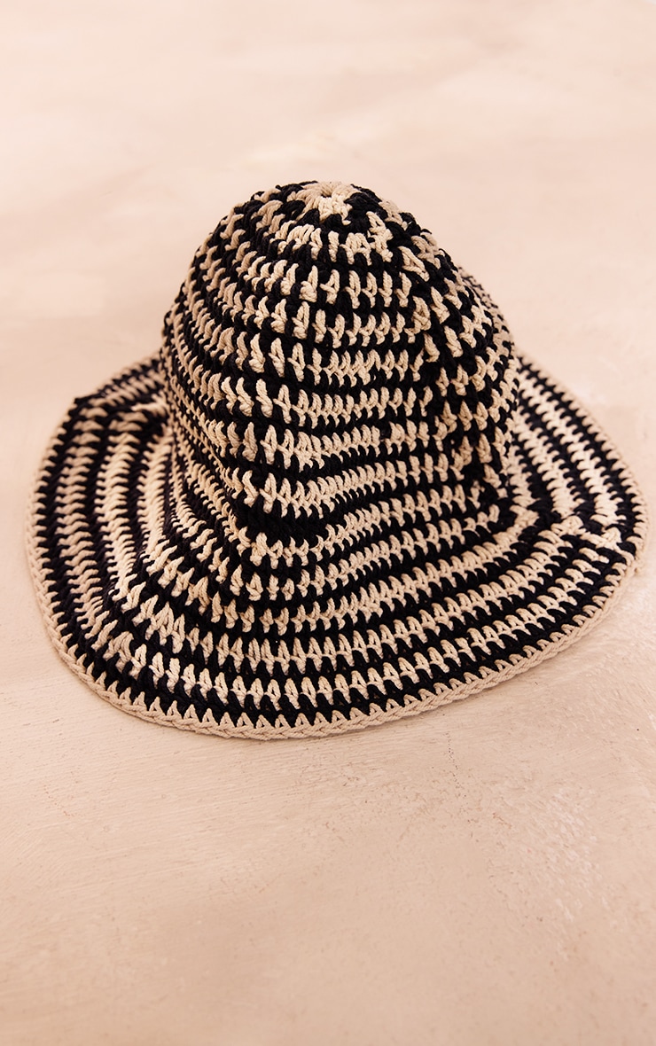 Monochrome Crochet Knit Bucket Hat image 2