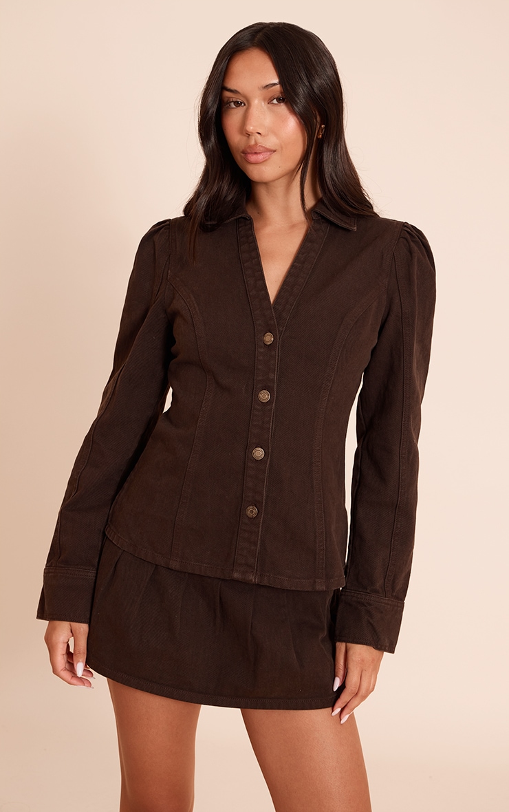 Dark Chocolate Floaty  Pleated Denim Mini Skirt image 4