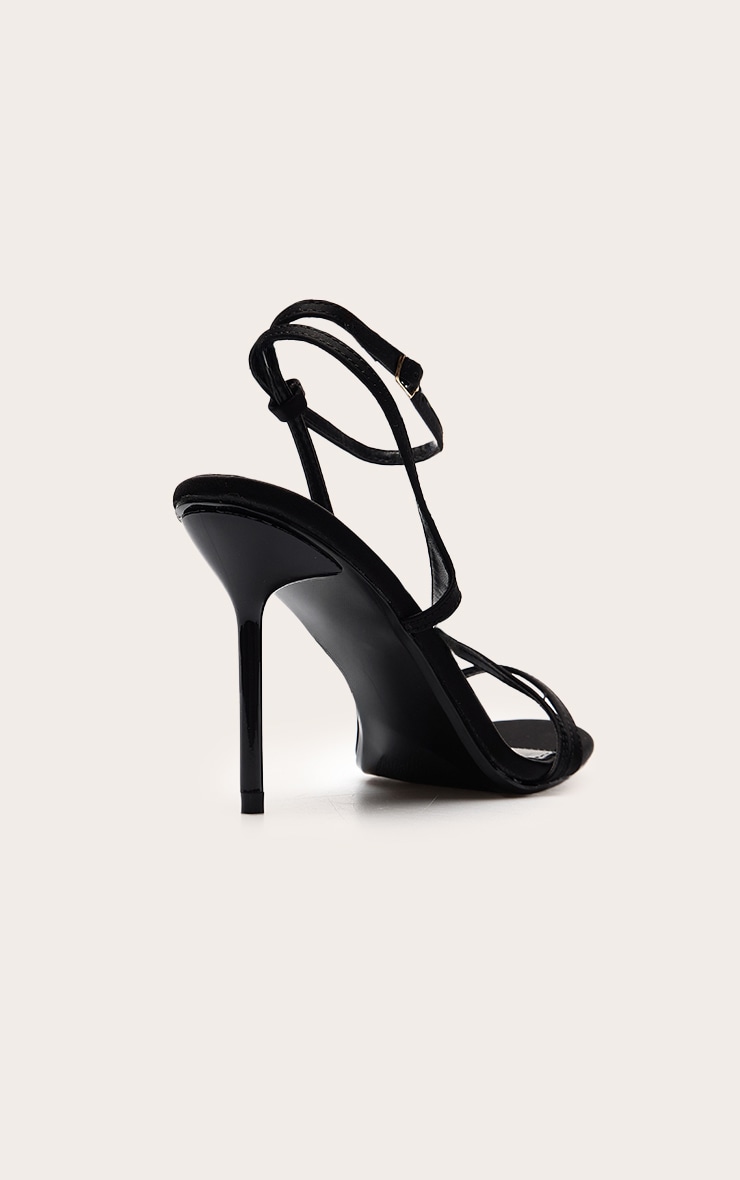 Black Satin Strappy High Heeled Sandals image 4
