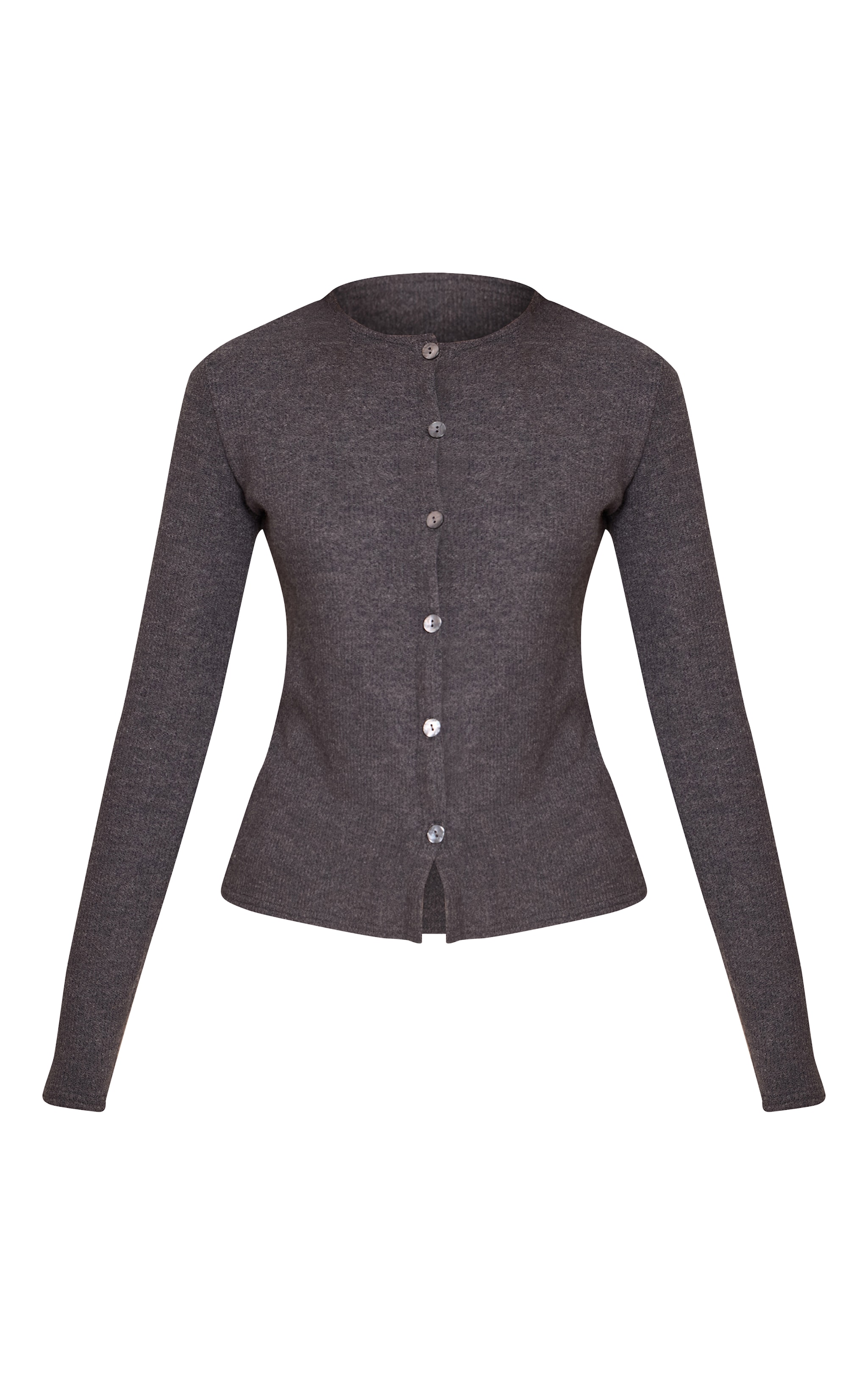 Charcoal Wool Rib Button Down Long Sleeve Top  image 5