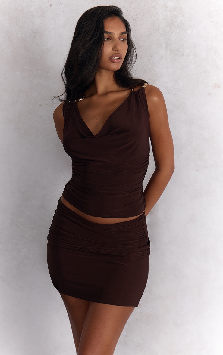 Dark Brown Double Slinky Wrap Mini Skirt image 1