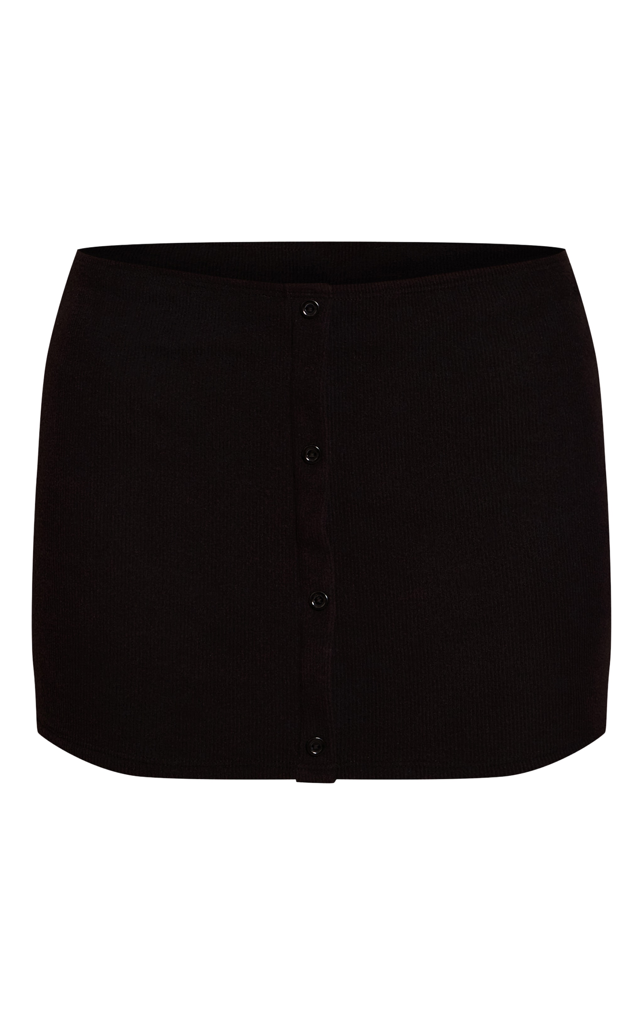 Black Brushed Rib Button Through Mini Skirt image 6