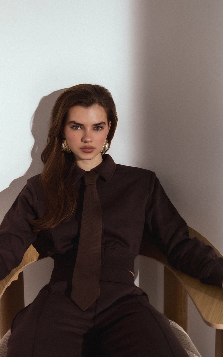 Chocolate Collared Zip Up Sweat Jacket image 1