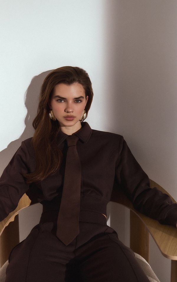 Chocolate Collared Zip Up Sweat Jacket