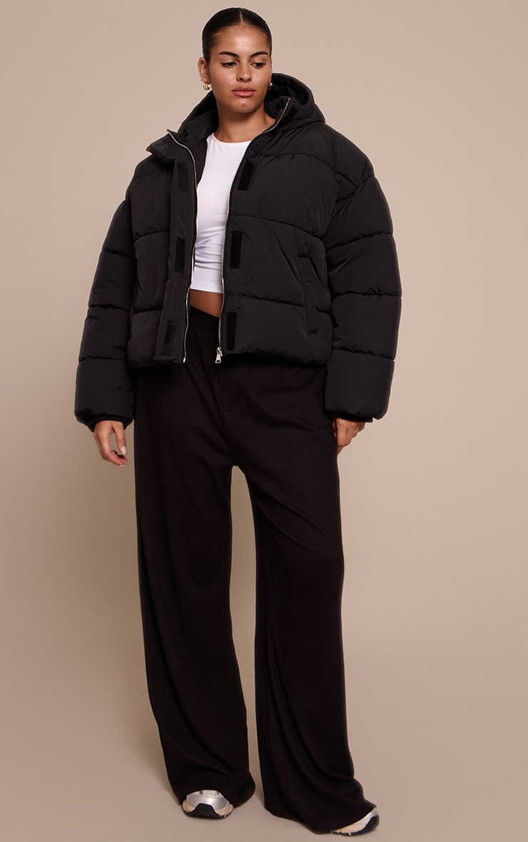 Plus Cropped Black Drawstring Puffer Jacket image 3