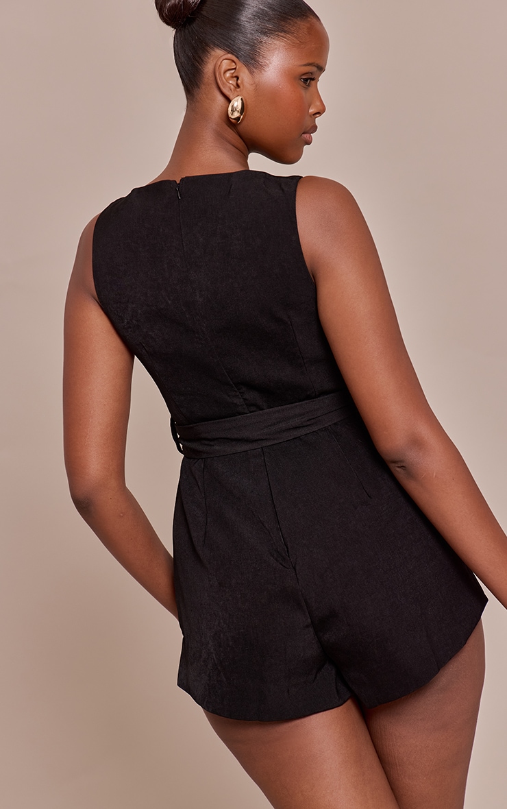 Black Woven Tie Belt Romper image 2