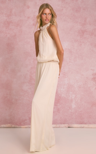 Cream Textured Shirred Waist Jumpsuit