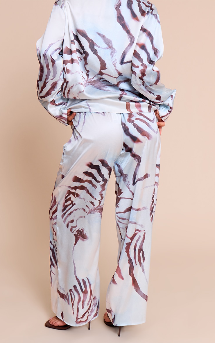 White Printed Satin Drawstring Wide Leg Pants image 3