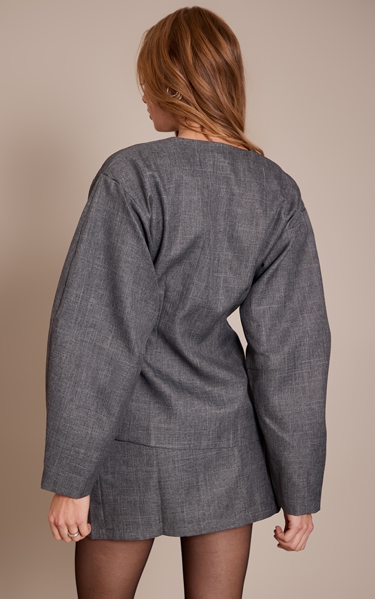 Grey Cinched Waist Cocoon Sleeve Blazer image 2