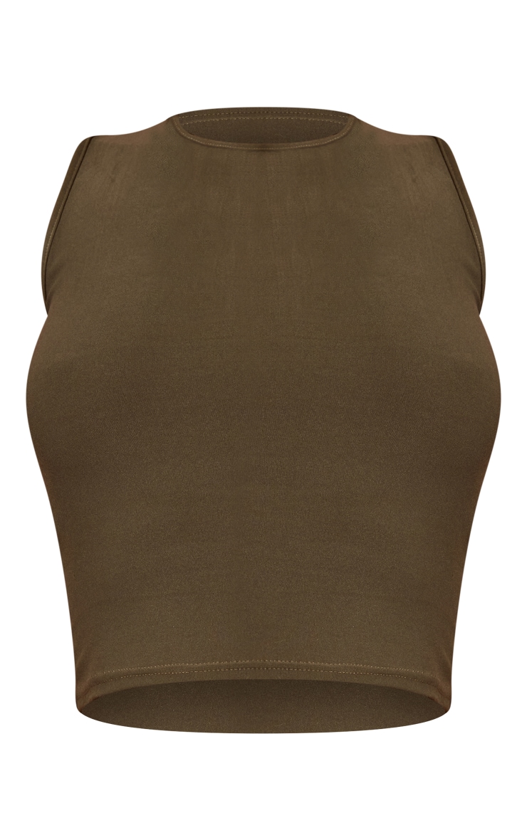 Khaki Soft Touch Jersey High Neck Sleeveless Crop Top image 5