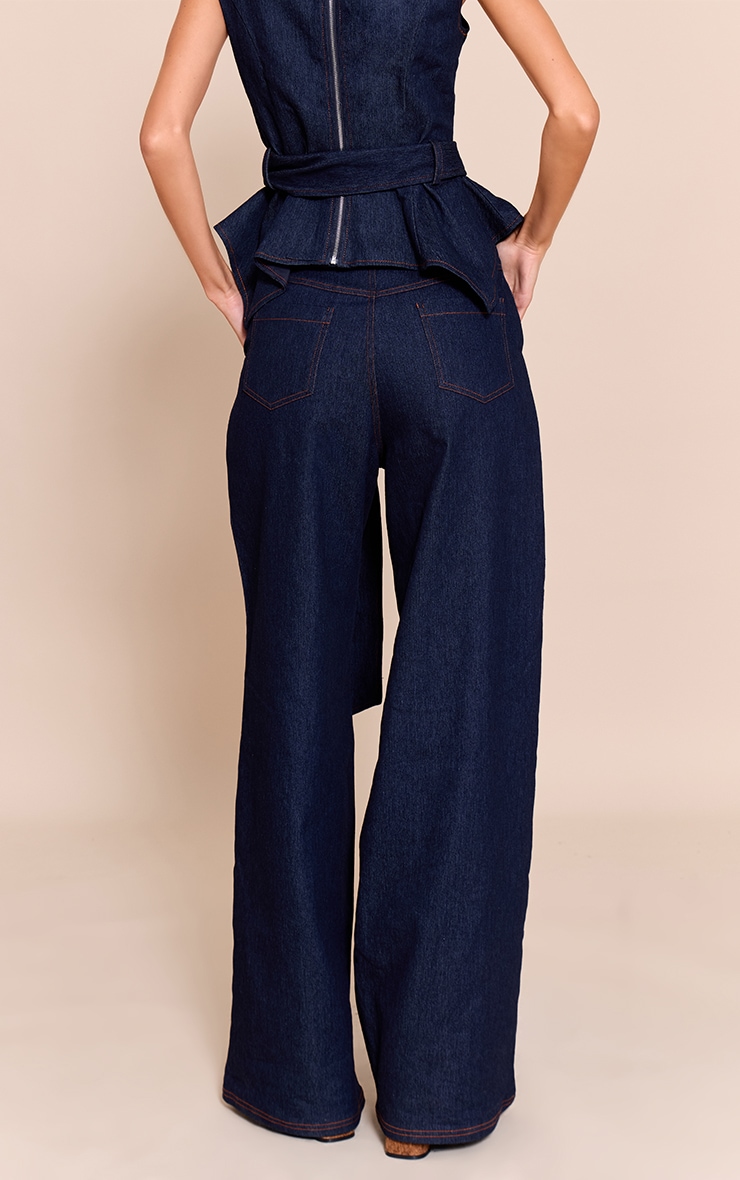 Indigo Blue Chambray Denim Wide Leg Pants image 3
