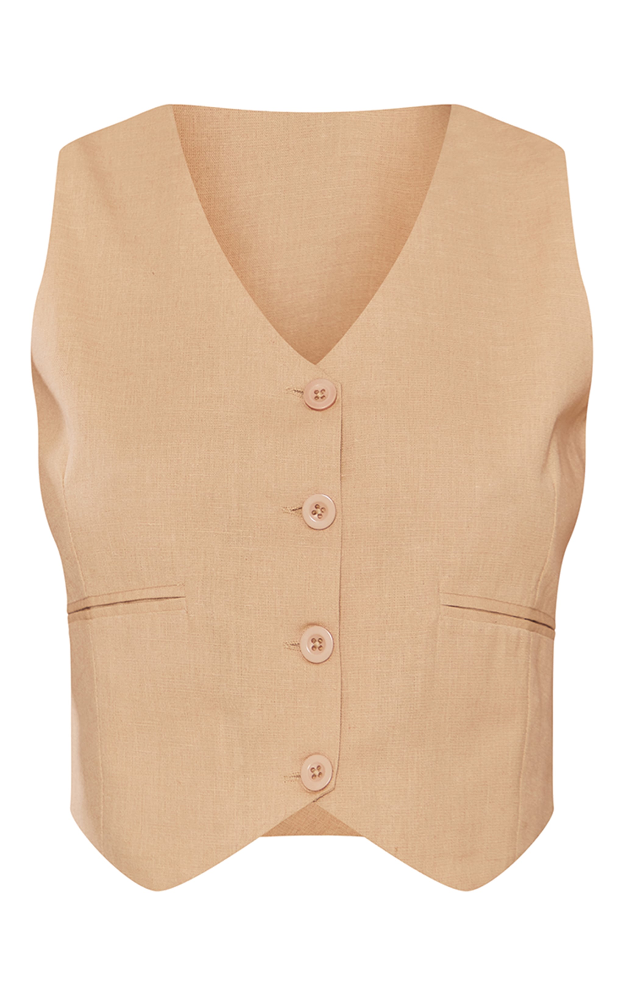 Tall Stone Linen Look Button Up Waistcoat image 5