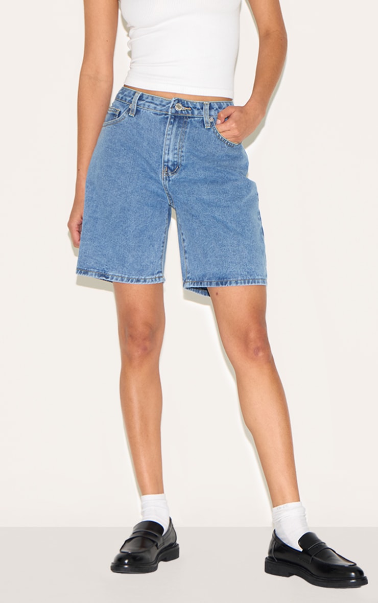 Mid Blue Wash Low Rise Denim Jorts image 1