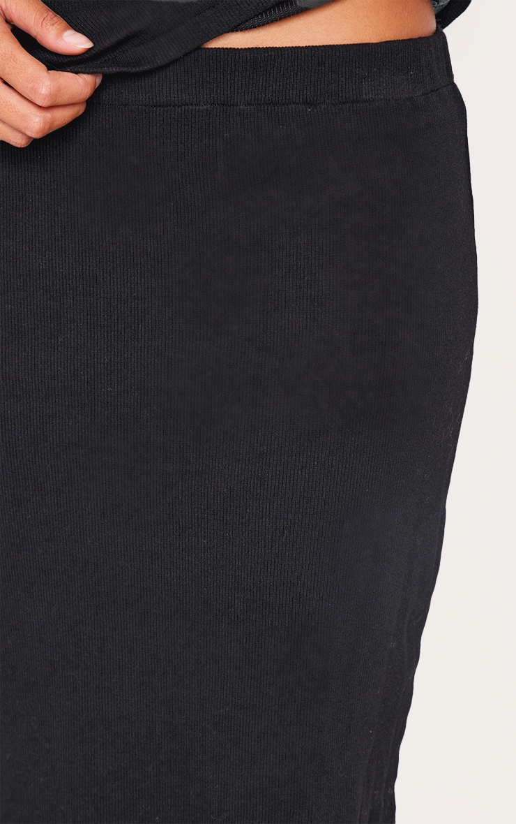 Black Ribbed Maxi Mid Rise Skirt image 4