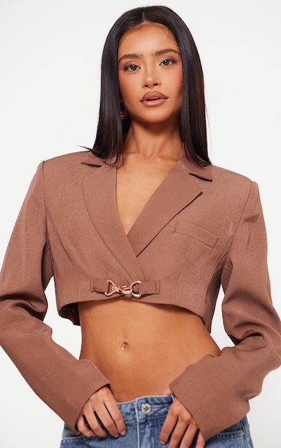 Petite Taupe Trim Detail Cropped Blazer