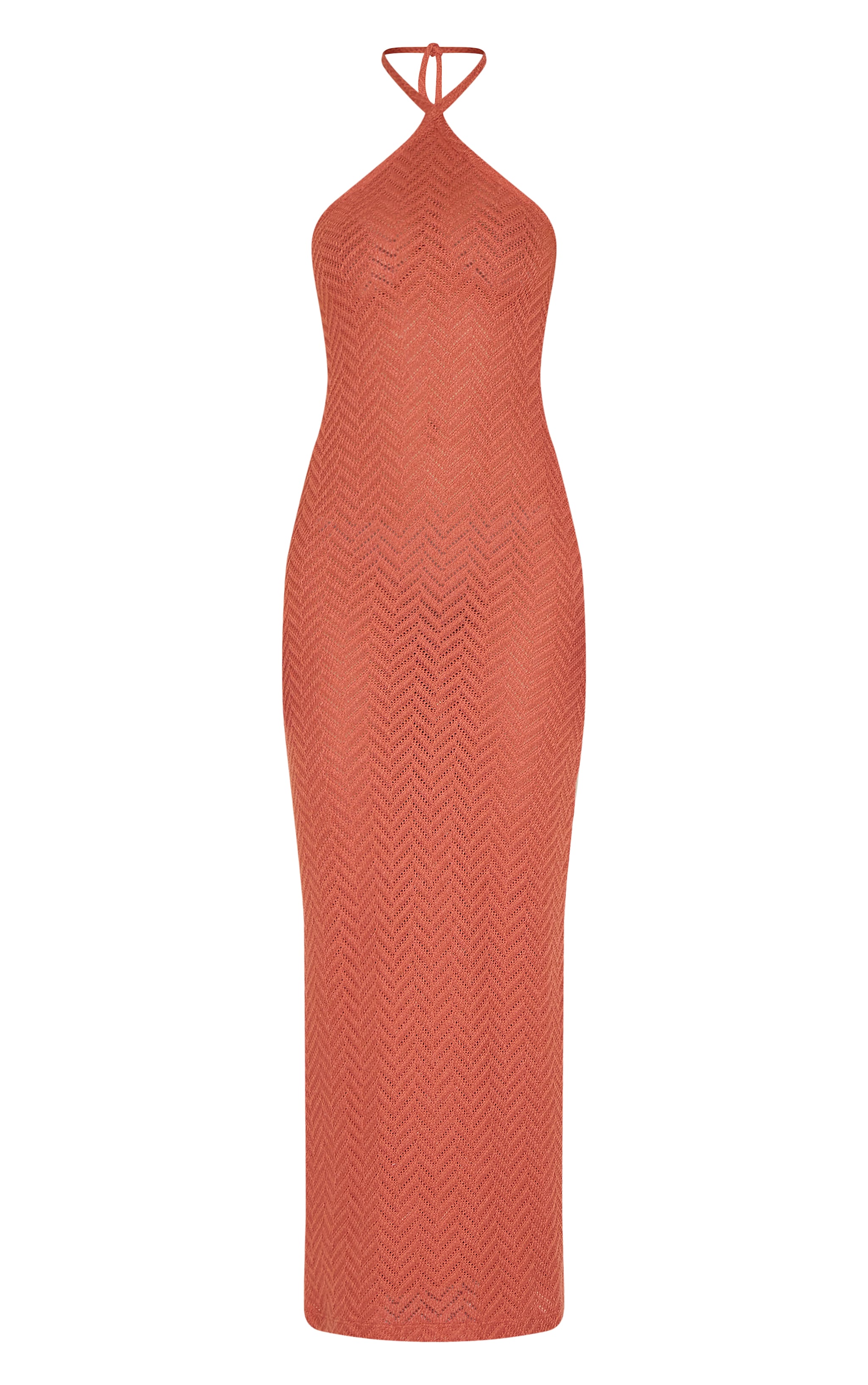 Rust Textured Tie Halter Maxi Dress image 5